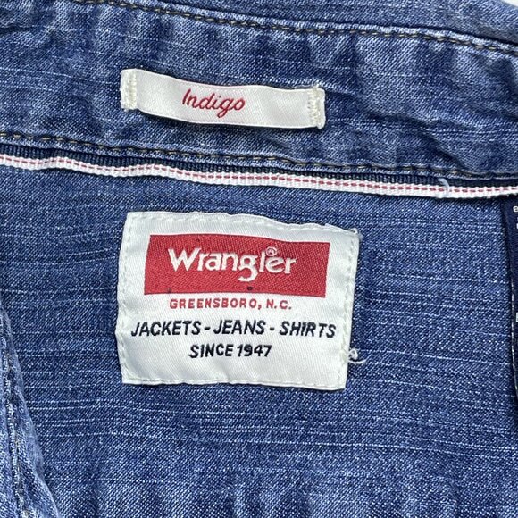 Wrangler Denim Shirt Shacket Mens Size 3X Indigo Blue Pearl Snap Pockets - Picture 6 of 9